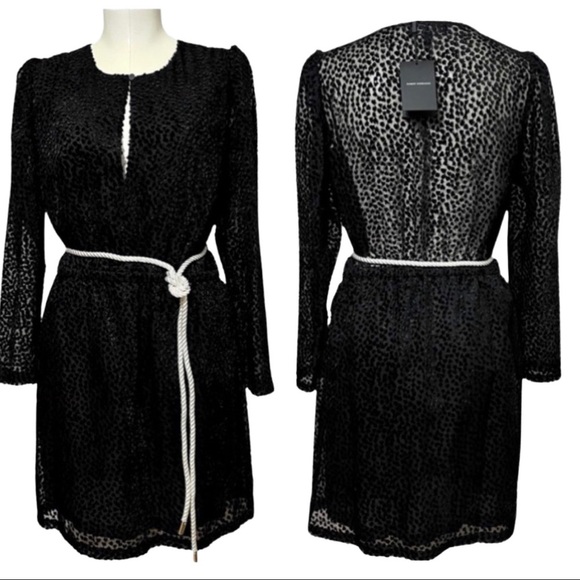 ROBERT RODRIGUEZ black burnout leopard print velvet puff sleeve dress 8 NWT - Picture 1 of 13